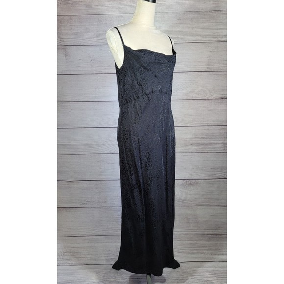BY Anthropologie Jacquard Bias Cut Slip Dress Black Size 14 - Picture 6 of 10